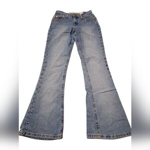 Vintage Blue Flare Wide Leg Jeans with Studded Accents Size 3
